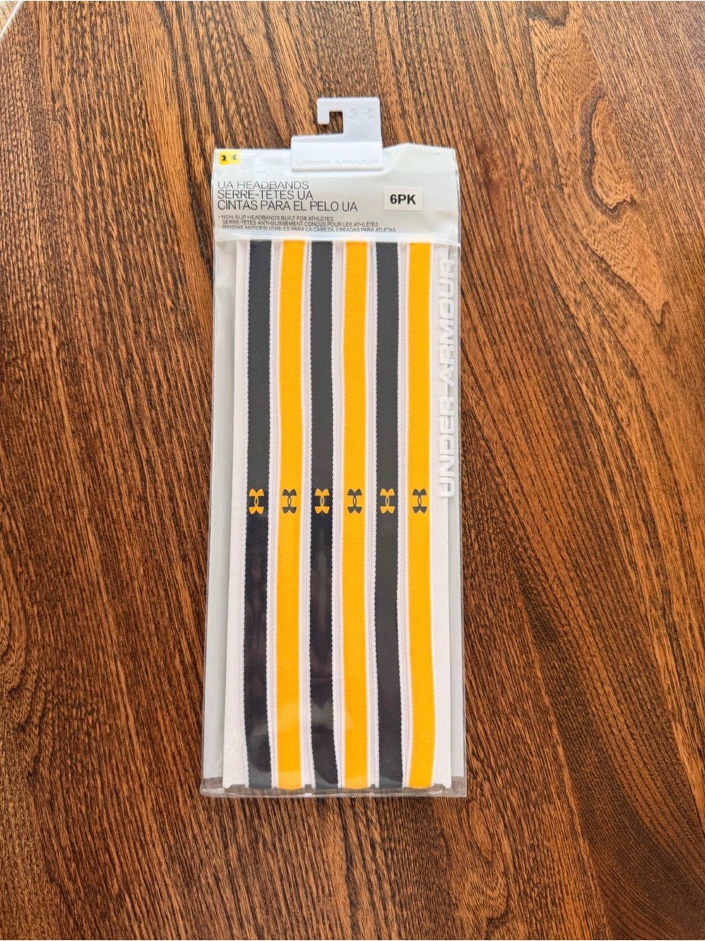 NWT Under Armour Mini Elastic Headbands 6-Pack - Black/Yellow/White Non-Slip